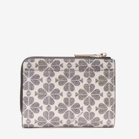 New Kate Spade Signature Spade Flower Small L-Zip Wallet - Black Multi - Picture 3 of 5